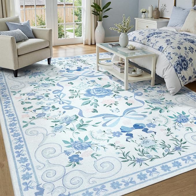 DCX Washable 8x10 Bow Rug, Cute Soft Low Pile Indoor Décor Carpet, Kid & Pet - Image 4