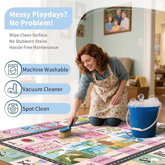 Kids ABC Rug for Playroom, Classroom Alphabet Area Carpet Playmat, Washable - Image 4