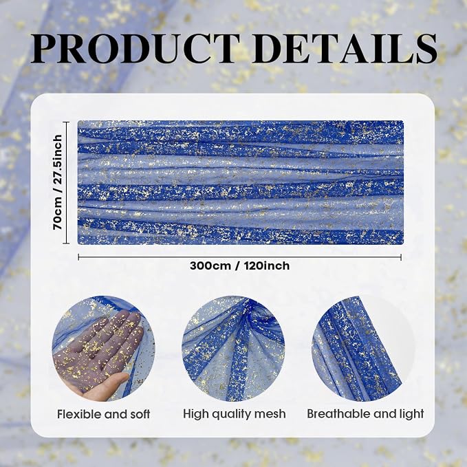 Artoid Mode 3PCS Blue Gold Gauze Table Runner 120 Inch 10FT, Glitter Metallic - Image 5