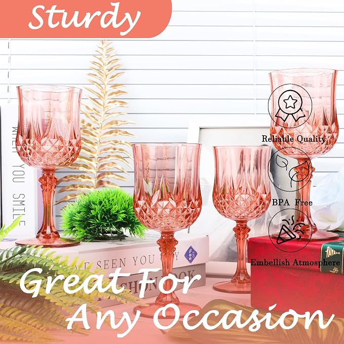12Pack Plastic Wine Glasses, 7oz Vintage Goblets - Image 6