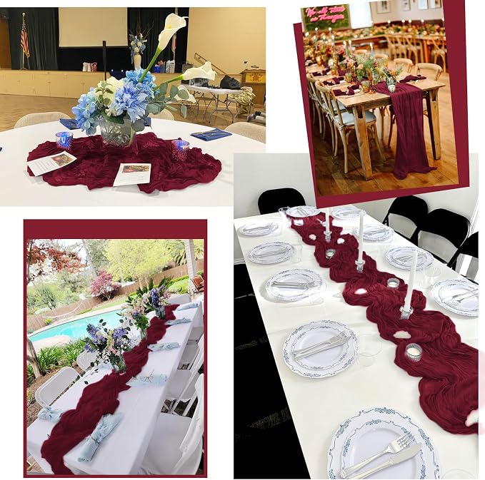 25 Pack Burgundy Table Runners 17 x 108inch Cheesecloth Table Runner Boho Gauze - Image 7