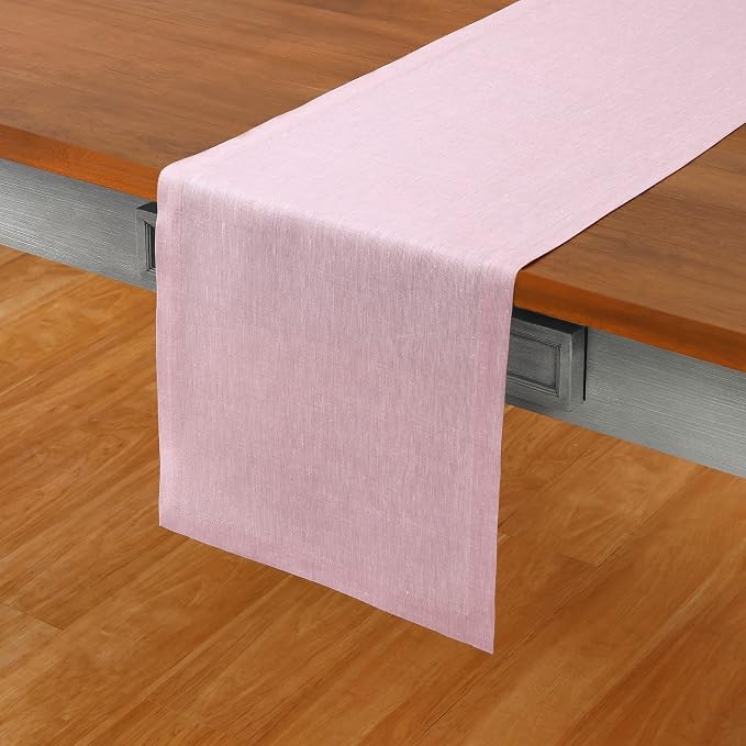 Solino Home 100% Pure Linen Dining Table Runner Pink, Athena 14 x 36 in | Table - Image 2