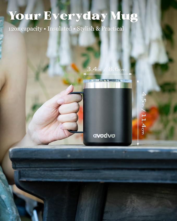 12oz Insulated Coffee Mug with Lid – Includes Two Lids, Stainless Steel Coffee - Image 4