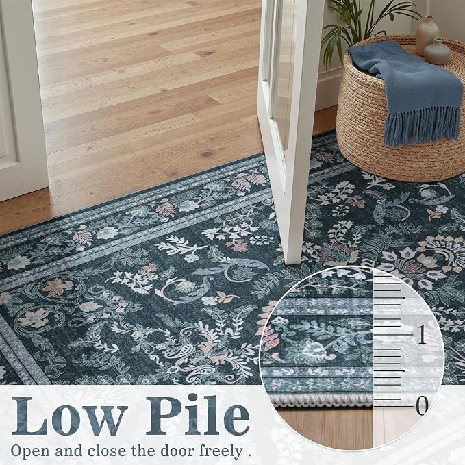 DCX Navy Blue 9x12 Area Rug, Machine Washable Non Slip Stain Resistant Soft - Image 5