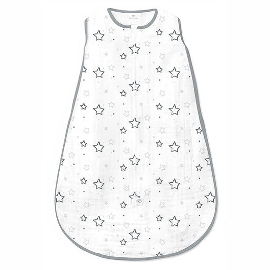 Amazing Baby Cotton Muslin Sleeping Sack, For Baby Boy or Girl, Wearable Blanket with 2-way Zipper, Stars, Sterling, Medium (6-12 Month)