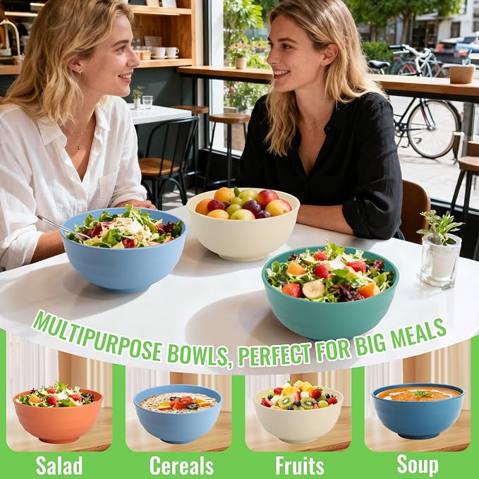 Wheat Straw Bowls 60 OZ, Unbreakable Large Salad Bowl Set of 6, Microwave and - Image 6