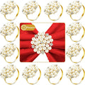 Hotop 24 Pcs Gold Napkin Rings Pearls and Flower Napkin Buckles Rhinestone by HOTOP