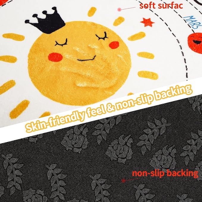 Round ABC Space Kids Rugs, 4 ft Non-Slip Solar System Alphabet Rugs, Washable - Image 3