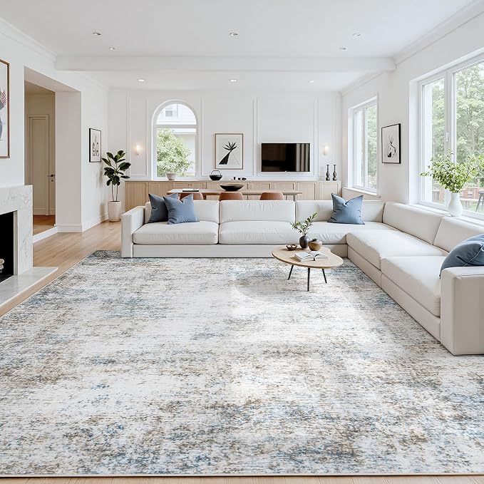 Area Rug 5x7 Living Room Rug Washable: No-Slip Abstract Soft Thin Large Brown by Oriannal