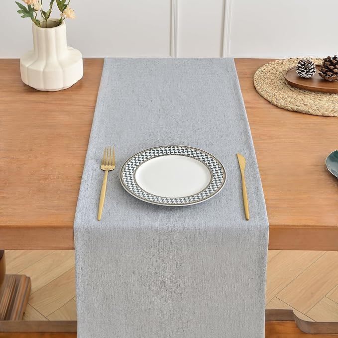 Wracra Linen Table Runner, Burlap Grey Table Runners 108 Inches Long | Rich - Image 4