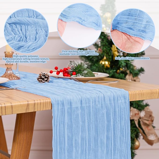8 Pack Light Blue Table Runner 17 x 108inch Cheesecloth Table Runner Boho Gauze - Image 5