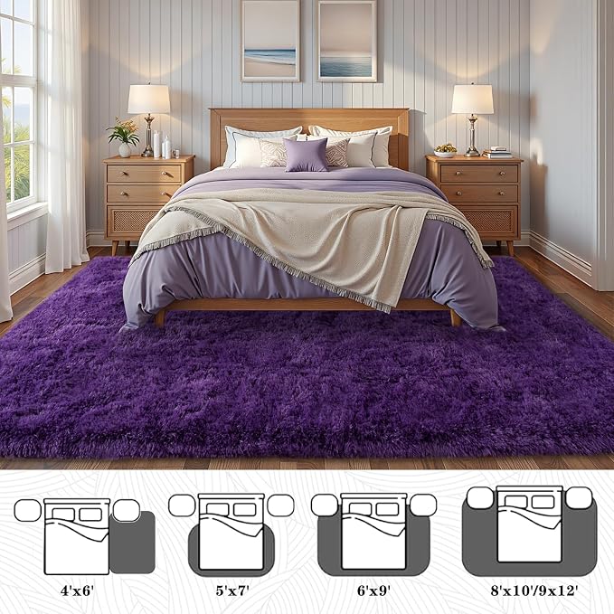8x10 Shag Rugs for Living Room, Soft Large Fluffy Purple Fuzzy Area Rugs for - Image 3