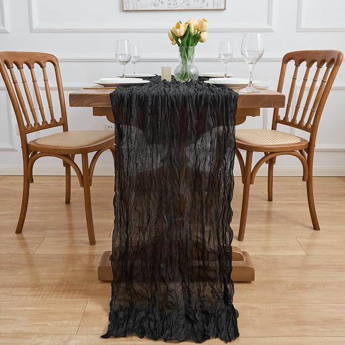 Asee'm 2pcs Black Cheesecloth Table Runner Summer 10FT Boho Gauze Rustic | - Image 6