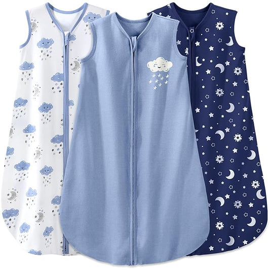 Yoofoss Baby Sleep Sack 6-12 Months Baby Wearable Blanket 100% Organic Cotton 2-Way Zipper TOG 0.5 Toddler Sleeping Sack 3 Pack, Lightweight Sleep Sacks for Babies