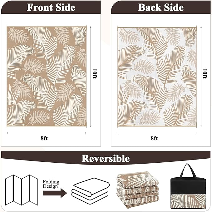Pauwer Waterproof Outdoor Rug 8x10, Reversible Plastic Straw Patio Camping Rug - Image 3