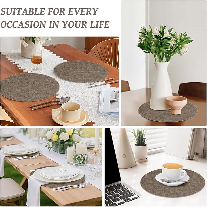 13" Round Placemats Set of 6, Reversible Faux Leather Heat Resistant Table Mats - Image 7