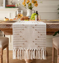 Boho Table Runner 13 x 72 Inch Long Natural Cotton Woven Runner by Caflife
