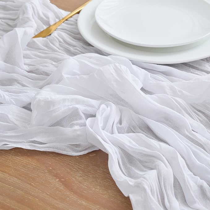 Asee'm Ivory White Cheesecloth Table Runner Summer 10FT Gauze Sheer Rustic | - Image 4