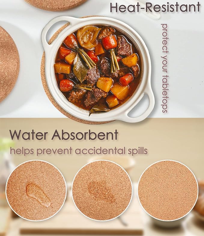 Cork Trivets for Hot Dishes, Hot Pots and Pans, 10 Inch 6 Pcs | High Density - Image 6
