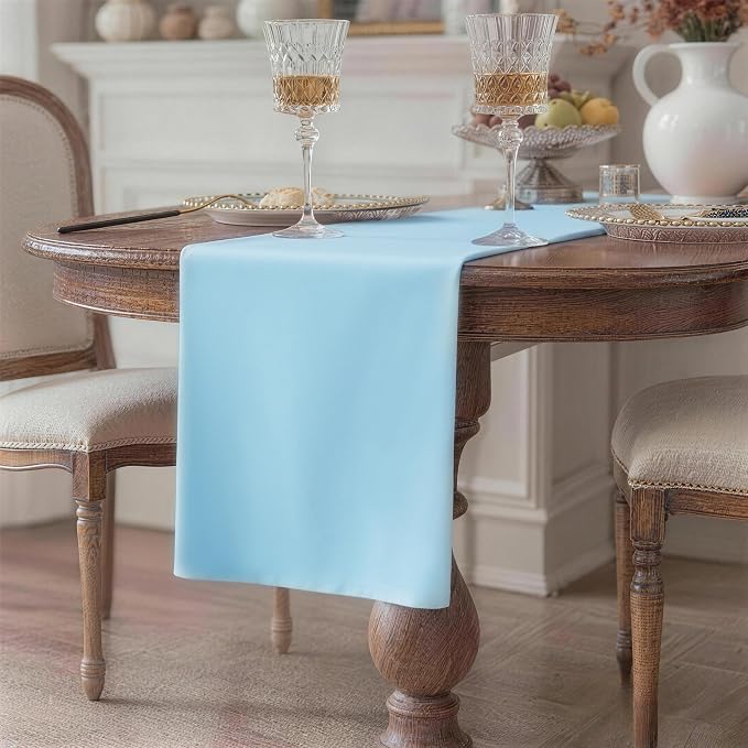 Baby Blue Table Runner, Waterproof Washable Runners 36 Inches Long | Reusable - Image 2