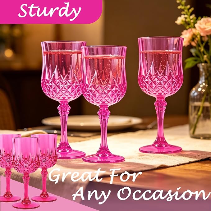 12Pack Plastic Wine Glasses, 7oz Vintage Goblets - Image 6
