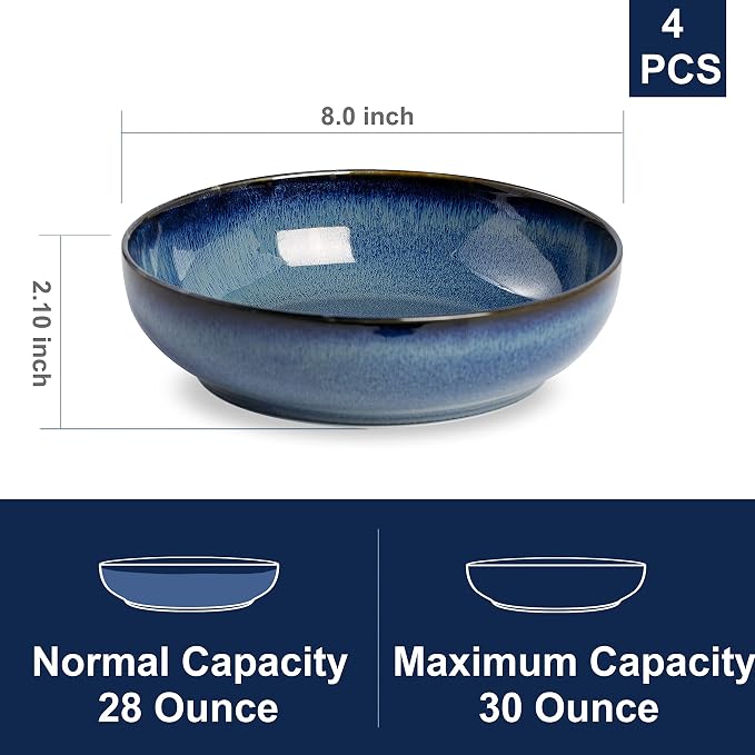 30oz Ceramic bowls set of 4-8" serving bowls - Image 2