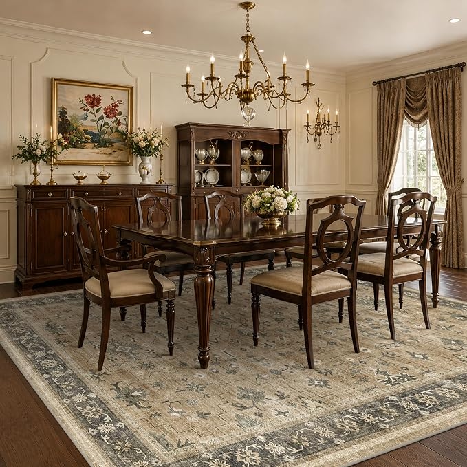 Taupe and Sage 8x10 Living Room Rug, Oriental Large Area Rug - Image 3