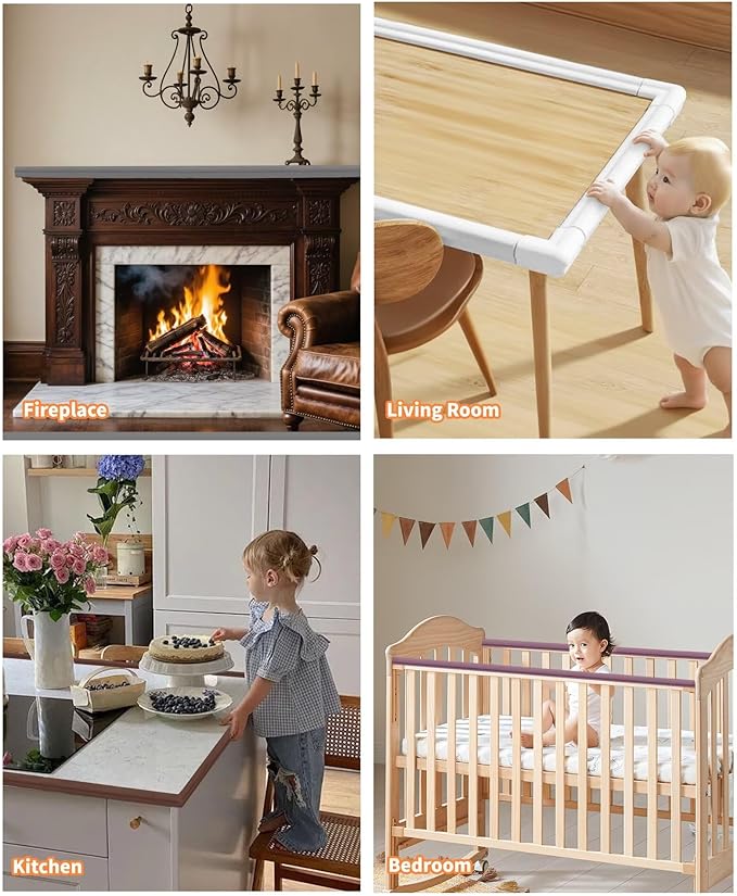 Edge Corner Protector Baby Proofing, 6.56FT 0.6'' Thicken L-Shape Furniture Fireplace Safety Bumper Guard with 6 Corners, Pre-Taped, Soft NBR Rubber Foam, Table Edge Protector for Baby (Black)