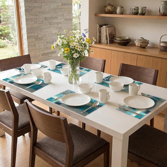 Emvency Farmhouse Placemats Set of 6, 12x18 Inch, Teal Blue Coastal | Farmhouse - Image 7
