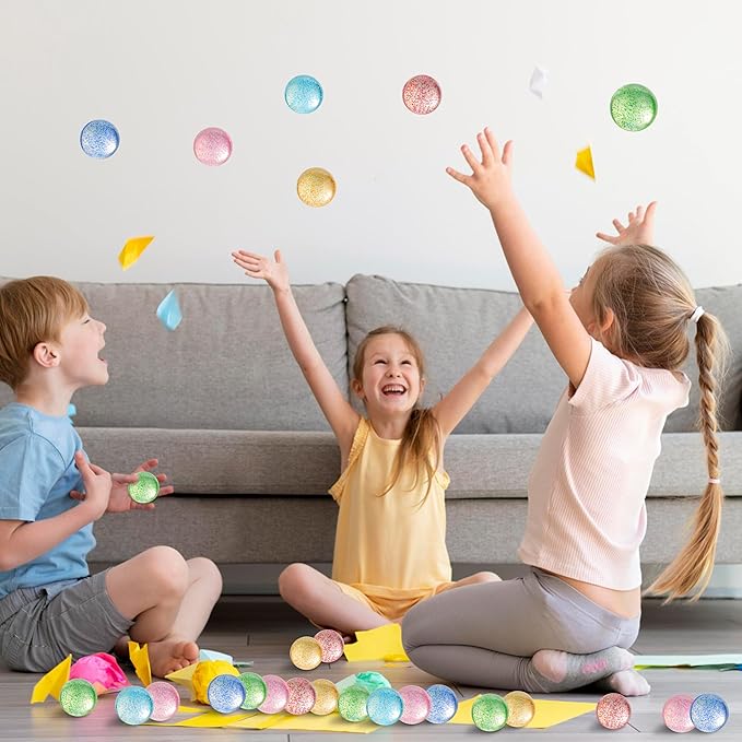 JOYIN 24 PCS Glitter Bouncy Balls, 6 Styles 32mm Assorted Bouncy Balls Bulk with Storage Bag, Bounce Toys for Kids Party Favors Birthdays Gifts Goodie Bags Stuffers Carnival Prizes