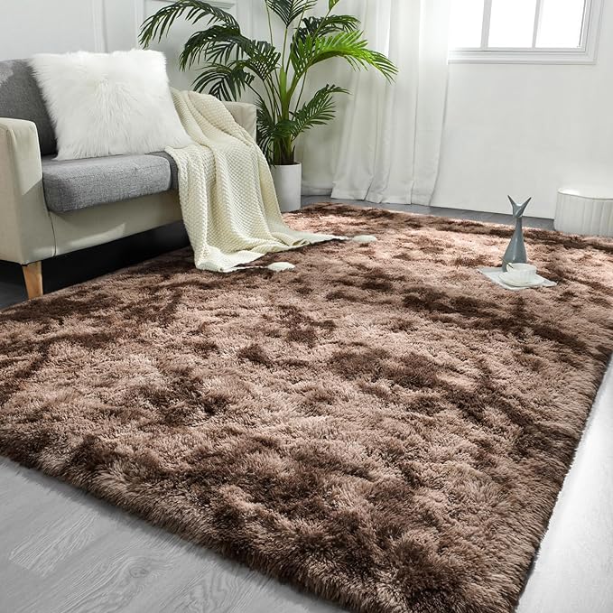 FlyDOIT Large Area Rugs for Living Room, 4x6 Feet Tie-Dyed Coffee Shaggy Rug by FlyDOIT