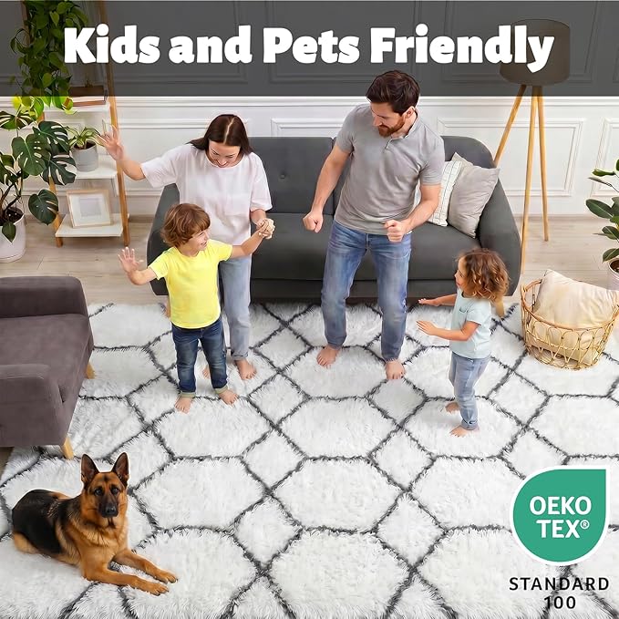 ONASAR 5x7 Area Rugs for Living Room Bedroom, Fluffy White and Grey Throw Rug - Image 3