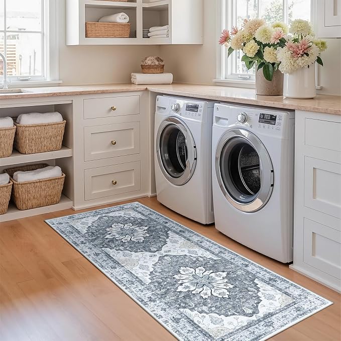 RELEANY Area Rugs Runner 2'x6' Washable Non-Slip, Floral Vintage Distress - Image 2