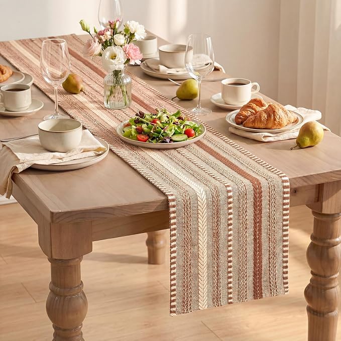 Artoid Mode Caramel Farmhouse Stripe Braided Table Runner 12x108 Inch | Holiday - Image 8