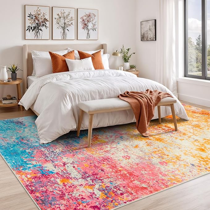 Rugflix 10x14 Area Rugs for Living Room, Washable Colorful Rainbow Rug - Image 3