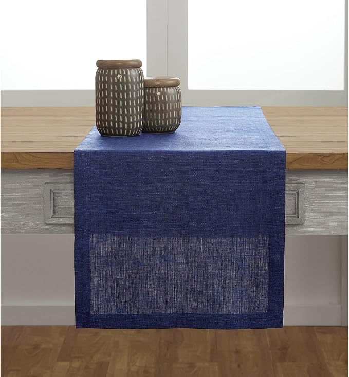 Solino Home 100% Pure Linen Dining Table Runner Navy, Athena 14 x 120 in | - Image 2