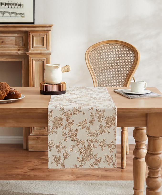 French Pastoral Farmhouse Table Runners, 13x108 Inch Brown | 100% Organic - Image 2