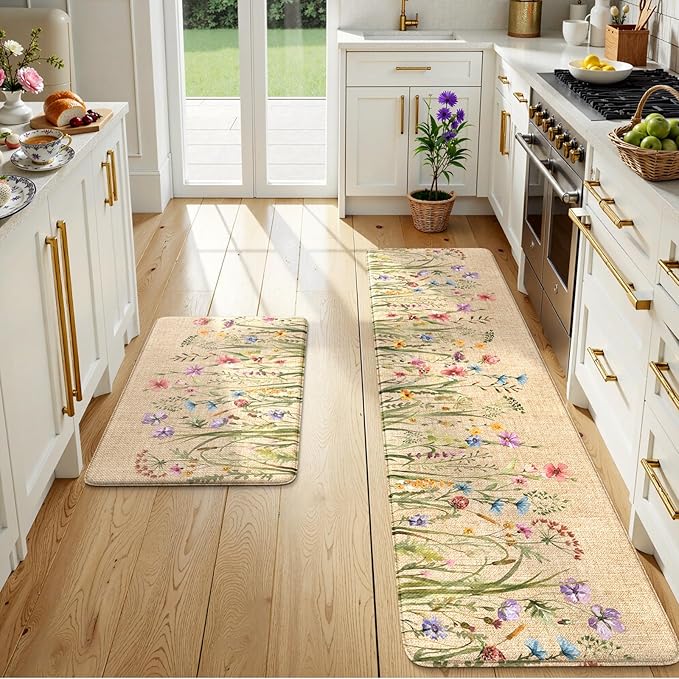 KIMODE Kitchen Anti Fatigue Mats, Farmhouse Flower Kitchen Rugs Sets of 2 by StayinComfortCookwithJoy