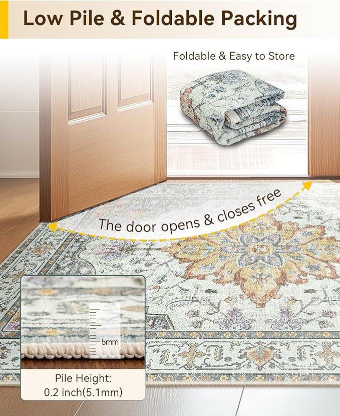 RELEANY Area Rugs Runner 3'x10' Washable Non-Slip, Floral Vintage Distress - Image 7