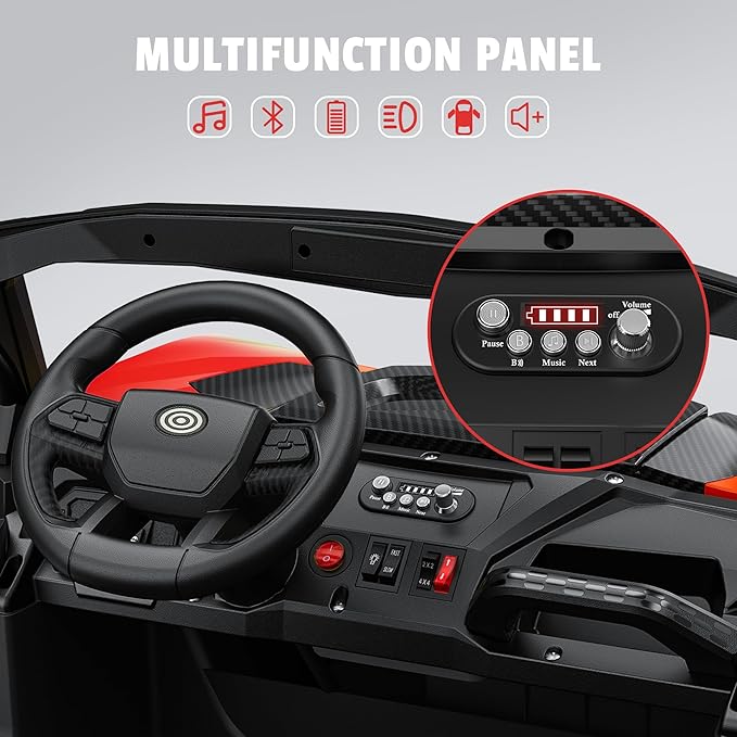 24V 2 Seater Ride on Car Truck, 4x200W, EVA Tires, 4WD/2WD, Rainbow Lights, Remote Control, Shock Absorbers, Bluetooth, Ride On UTV Toy for Kids Ages 3-8, Red