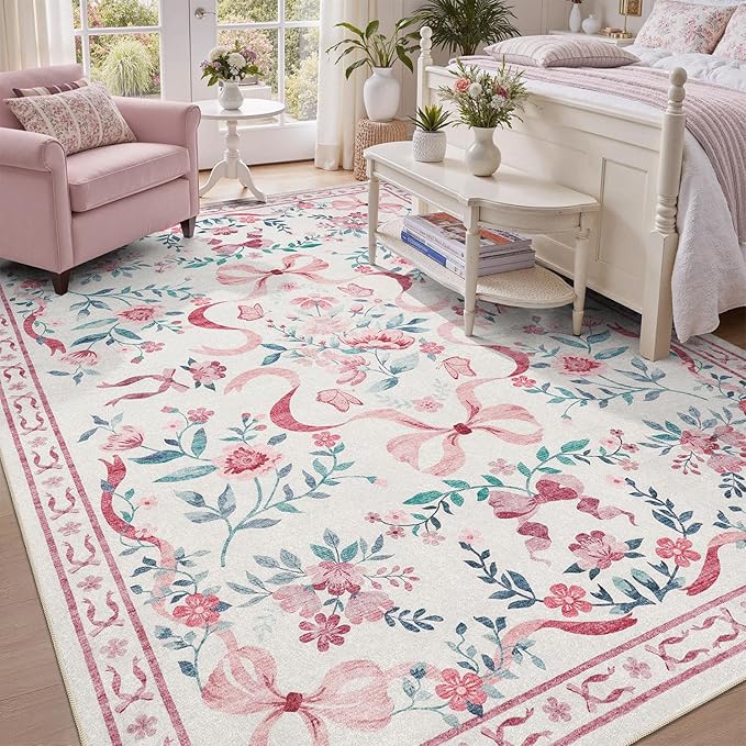 DCX Washable 5x7 Bow Rug, Cute Soft Low Pile Indoor Décor Carpet, Kid & Pet - Image 3