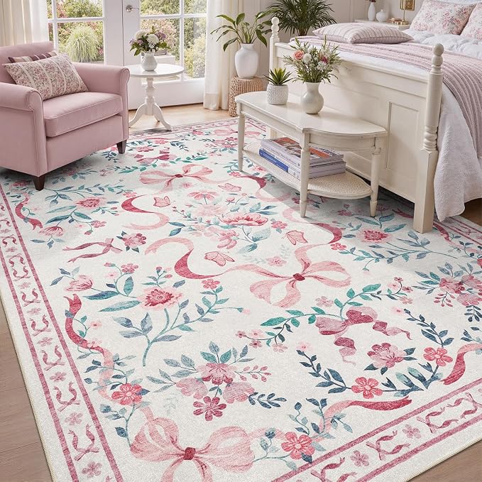 DCX Washable 6x9 Bow Rug, Cute Soft Low Pile Indoor Décor Carpet, Kid & Pet - Image 5