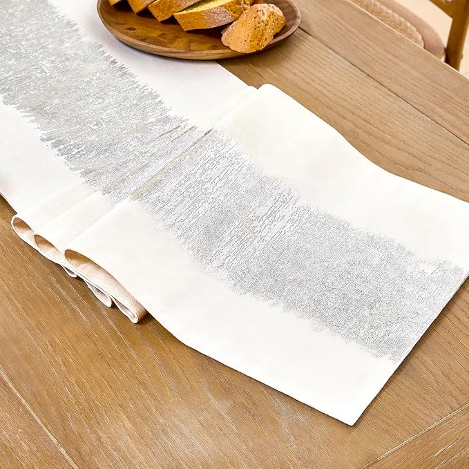 Metallic Style Silver Table Runner, Table Runners 36 Inches Long | Cotton Linen - Image 5