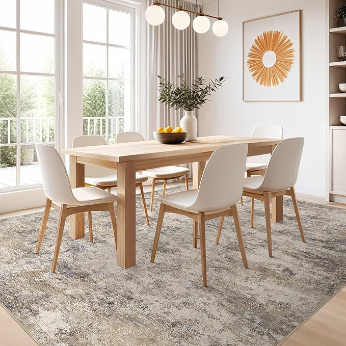 Nakagishi 9x12 Area Rugs Living Room: Washable Abstract Large Neutral Soft Rug - Image 6