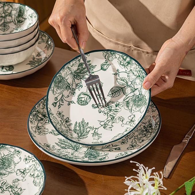 24-Piece Dinnerware Set Service 8, Porcelain Plates and Bowls Set, Vintage - Image 4