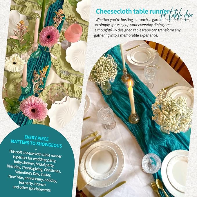 18 Pack Cheesecloth Table Runner 10FT Teal Table Runner Boho Gauze Cheese Cloth - Image 8