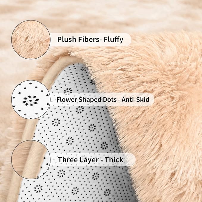 FlyDOIT Large Area Rugs for Living Room, 4x6 Feet Tie-Dyed Beige Shaggy Rug - Image 6