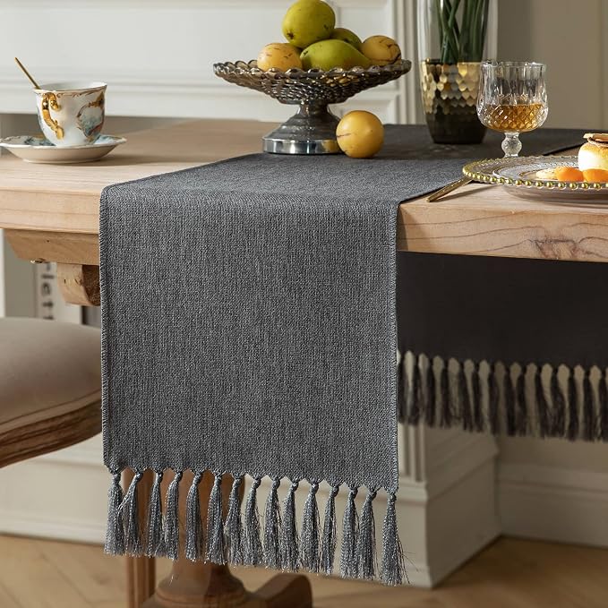 Graphite Grey Table Runners 36 Inches Long, Burlap Linen Style Rustic Farmhouse by ZEEMARTONLINE