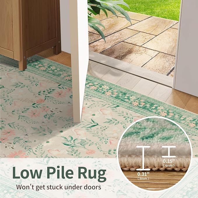 Rugxara 2'6" x 8' Floral Runner Rug, Washable Runners - Image 6