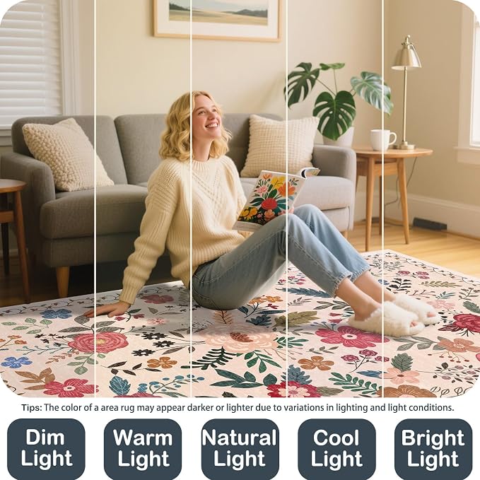 9x12 Area Rugs for Living Room Clearance Washable Boho Area Rug, Vintage Floral - Image 8